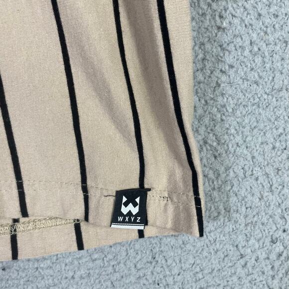 Beige Pinstripe T-Shirt Men’s Medium Baseball Aesthetic Cotton WXYZ - Picture 3 of 7